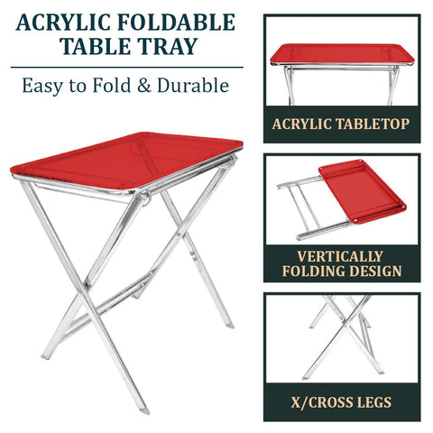 Victorian Acrylic Foldable End Side Table Tray with Chrome Metal Legs