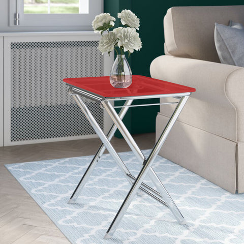 Victorian Acrylic Foldable End Side Table Tray with Chrome Metal Legs