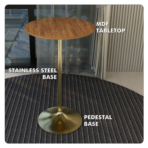 Verve Bar Height Dining Table with Round MDF, Sintered Stone, or Resin Top & Gold Stainless Steel Base