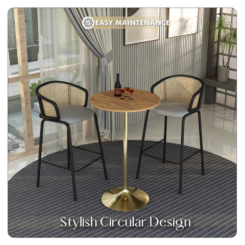 Verve Bar Height Dining Table with Round MDF, Sintered Stone, or Resin Top & Gold Stainless Steel Base