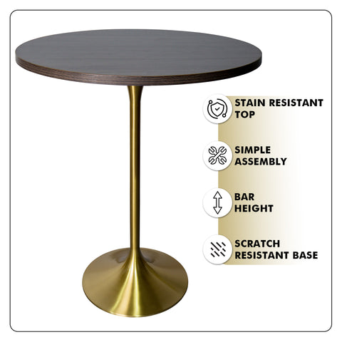 Verve Bar Height Dining Table with Round MDF, Sintered Stone, or Resin Top & Gold Stainless Steel Base