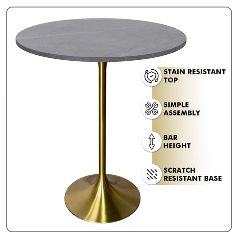 Verve Bar Height Dining Table with Round MDF, Sintered Stone, or Resin Top & Gold Stainless Steel Base