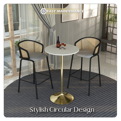 Verve Bar Height Dining Table with Round MDF, Sintered Stone, or Resin Top & Gold Stainless Steel Base