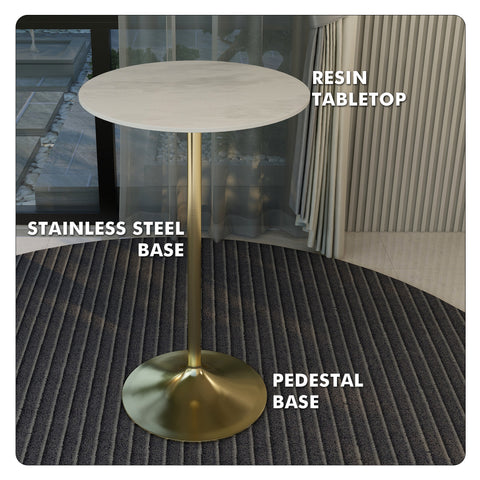 Verve Bar Height Dining Table with Round MDF, Sintered Stone, or Resin Top & Gold Stainless Steel Base