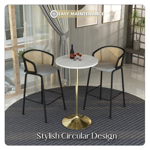 Verve Bar Height Dining Table with Round MDF, Sintered Stone, or Resin Top & Gold Stainless Steel Base