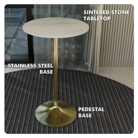 Verve Bar Height Dining Table with Round MDF, Sintered Stone, or Resin Top & Gold Stainless Steel Base