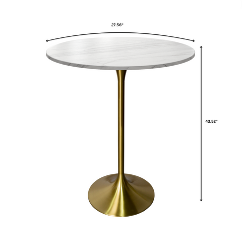 Verve Bar Height Dining Table with Round MDF, Sintered Stone, or Resin Top & Gold Stainless Steel Base