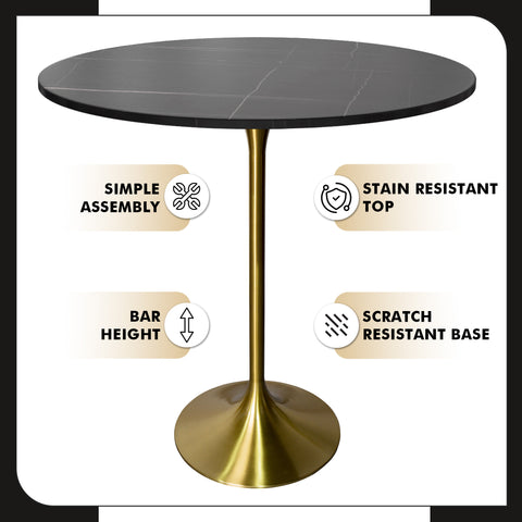 Verve Bar Height Dining Table with Round MDF, Sintered Stone, or Resin Top & Gold Stainless Steel Base