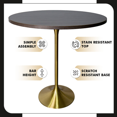 Verve Bar Height Dining Table with Round MDF, Sintered Stone, or Resin Top & Gold Stainless Steel Base