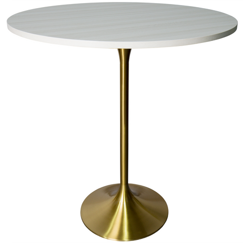 Verve Bar Height Dining Table with Round MDF, Sintered Stone, or Resin Top & Gold Stainless Steel Base