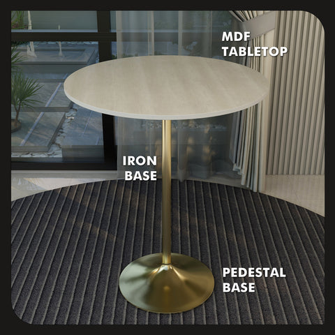 Verve Bar Height Dining Table with Round MDF, Sintered Stone, or Resin Top & Gold Stainless Steel Base