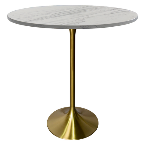 Verve Bar Height Dining Table with Round MDF, Sintered Stone, or Resin Top & Gold Stainless Steel Base