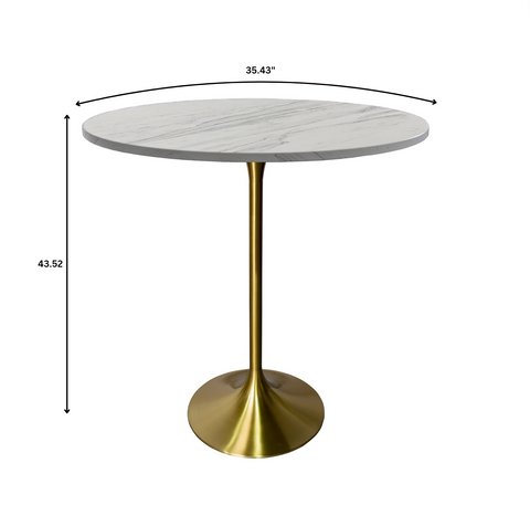 Verve Bar Height Dining Table with Round MDF, Sintered Stone, or Resin Top & Gold Stainless Steel Base