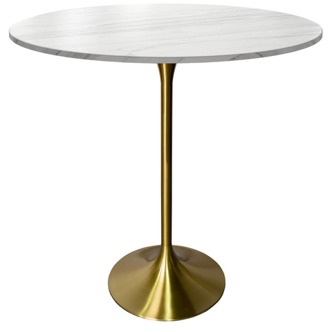 Verve Bar Height Dining Table with Round MDF, Sintered Stone, or Resin Top & Gold Stainless Steel Base