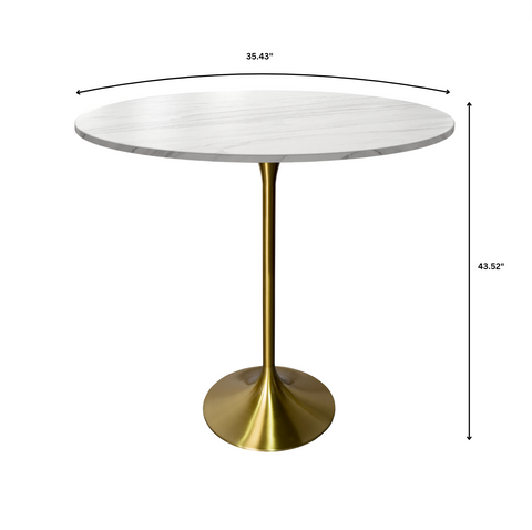 Verve Bar Height Dining Table with Round MDF, Sintered Stone, or Resin Top & Gold Stainless Steel Base