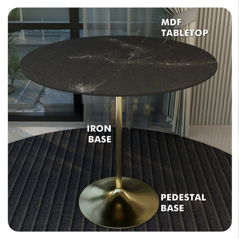 Verve Bar Height Dining Table with Round MDF, Sintered Stone, or Resin Top & Gold Stainless Steel Base