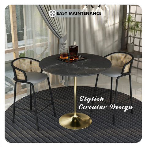 Verve Bar Height Dining Table with Round MDF, Sintered Stone, or Resin Top & Gold Stainless Steel Base