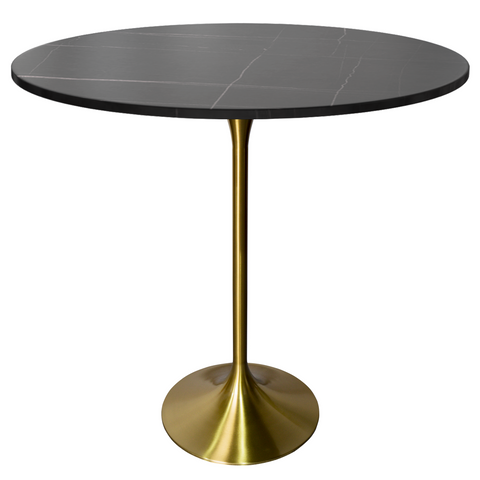 Verve Bar Height Dining Table with Round MDF, Sintered Stone, or Resin Top & Gold Stainless Steel Base