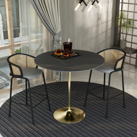 Verve Bar Height Dining Table with Round MDF, Sintered Stone, or Resin Top & Gold Stainless Steel Base