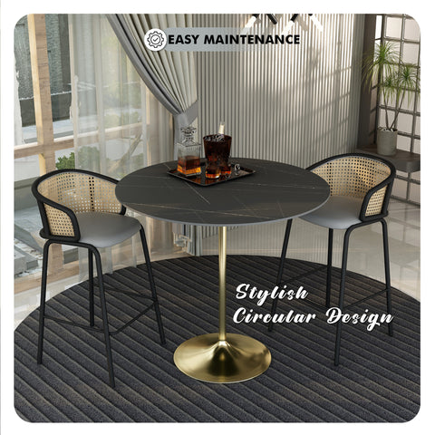 Verve Bar Height Dining Table with Round MDF, Sintered Stone, or Resin Top & Gold Stainless Steel Base