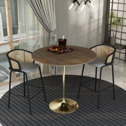 Verve Bar Height Dining Table with Round MDF, Sintered Stone, or Resin Top & Gold Stainless Steel Base