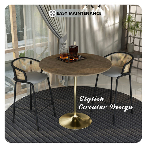 Verve Bar Height Dining Table with Round MDF, Sintered Stone, or Resin Top & Gold Stainless Steel Base