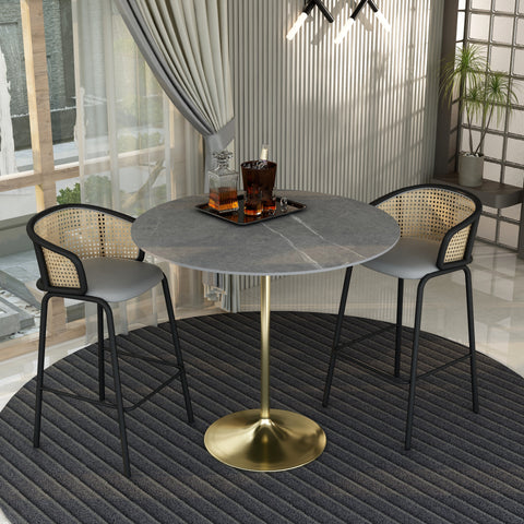 Verve Bar Height Dining Table with Round MDF, Sintered Stone, or Resin Top & Gold Stainless Steel Base