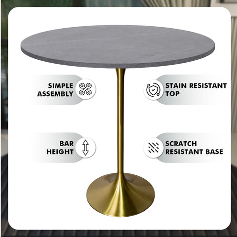 Verve Bar Height Dining Table with Round MDF, Sintered Stone, or Resin Top & Gold Stainless Steel Base