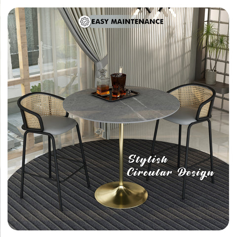 Verve Bar Height Dining Table with Round MDF, Sintered Stone, or Resin Top & Gold Stainless Steel Base