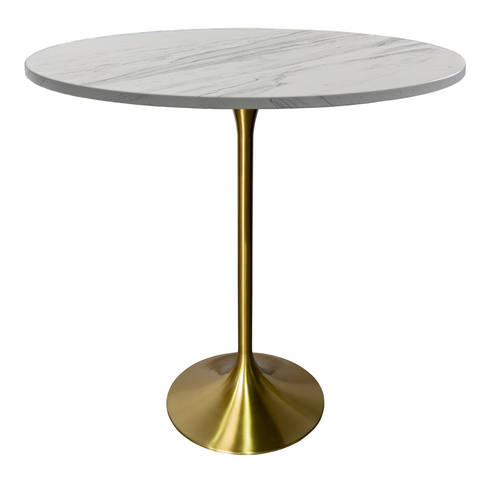 Verve Bar Height Dining Table with Round MDF, Sintered Stone, or Resin Top & Gold Stainless Steel Base