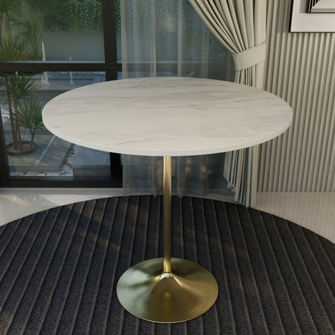 Verve Bar Height Dining Table with Round MDF, Sintered Stone, or Resin Top & Gold Stainless Steel Base