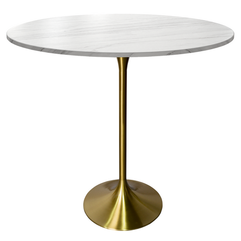 Verve Bar Height Dining Table with Round MDF, Sintered Stone, or Resin Top & Gold Stainless Steel Base