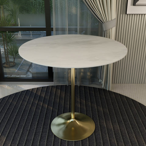 Verve Bar Height Dining Table with Round MDF, Sintered Stone, or Resin Top & Gold Stainless Steel Base