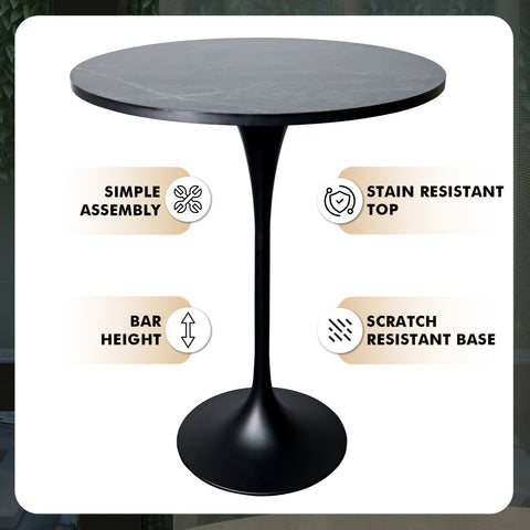 Verve Bar Height Dining Table with Round MDF, Sintered Stone, or Resin Top & Black Stainless Steel Base