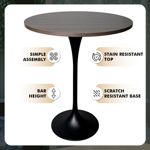 Verve Bar Height Dining Table with Round MDF, Sintered Stone, or Resin Top & Black Stainless Steel Base