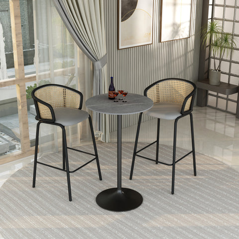 Verve Bar Height Dining Table with Round MDF, Sintered Stone, or Resin Top & Black Stainless Steel Base