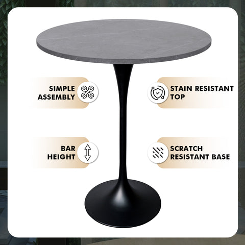 Verve Bar Height Dining Table with Round MDF, Sintered Stone, or Resin Top & Black Stainless Steel Base