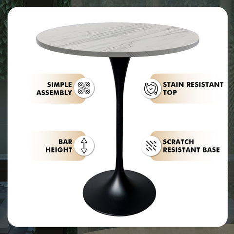 Verve Bar Height Dining Table with Round MDF, Sintered Stone, or Resin Top & Black Stainless Steel Base