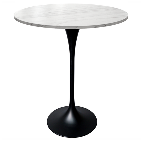 Verve Bar Height Dining Table with Round MDF, Sintered Stone, or Resin Top & Black Stainless Steel Base