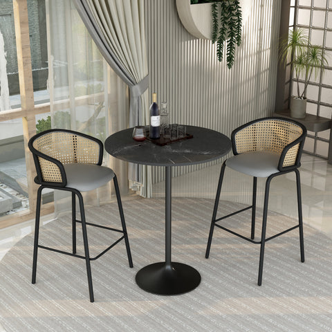 Verve Bar Height Dining Table with Round MDF, Sintered Stone, or Resin Top & Black Stainless Steel Base