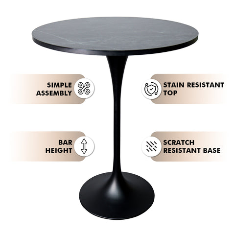 Verve Bar Height Dining Table with Round MDF, Sintered Stone, or Resin Top & Black Stainless Steel Base