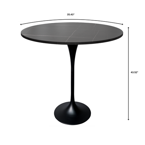 Verve Bar Height Dining Table with Round MDF, Sintered Stone, or Resin Top & Black Stainless Steel Base