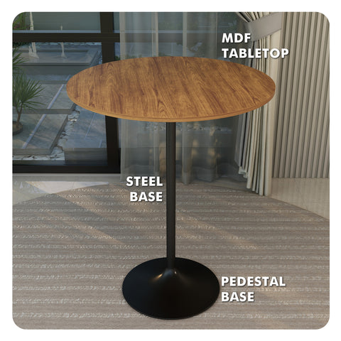 Verve Bar Height Dining Table with Round MDF, Sintered Stone, or Resin Top & Black Stainless Steel Base