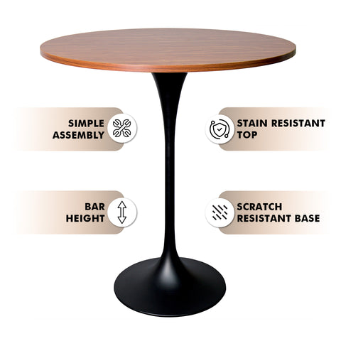 Verve Bar Height Dining Table with Round MDF, Sintered Stone, or Resin Top & Black Stainless Steel Base