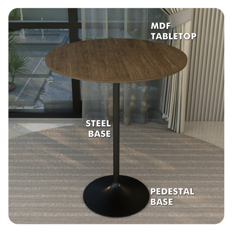 Verve Bar Height Dining Table with Round MDF, Sintered Stone, or Resin Top & Black Stainless Steel Base