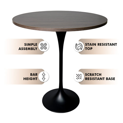 Verve Bar Height Dining Table with Round MDF, Sintered Stone, or Resin Top & Black Stainless Steel Base