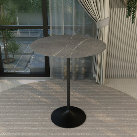 Verve Bar Height Dining Table with Round MDF, Sintered Stone, or Resin Top & Black Stainless Steel Base