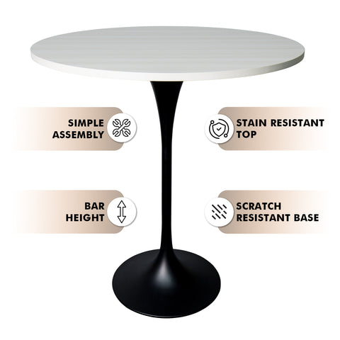 Verve Bar Height Dining Table with Round MDF, Sintered Stone, or Resin Top & Black Stainless Steel Base