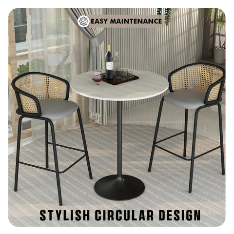 Verve Bar Height Dining Table with Round MDF, Sintered Stone, or Resin Top & Black Stainless Steel Base