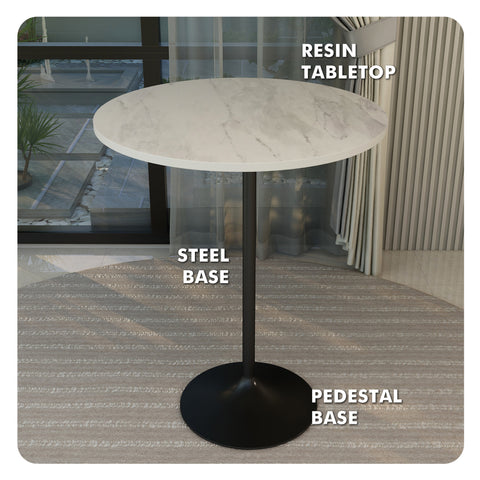 Verve Bar Height Dining Table with Round MDF, Sintered Stone, or Resin Top & Black Stainless Steel Base